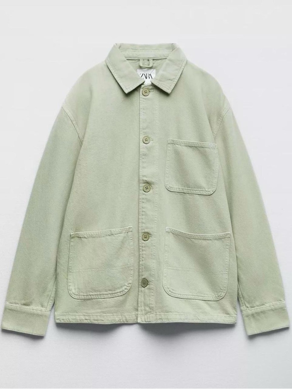 Zara Sage Green Overshirt with Patch Pockets